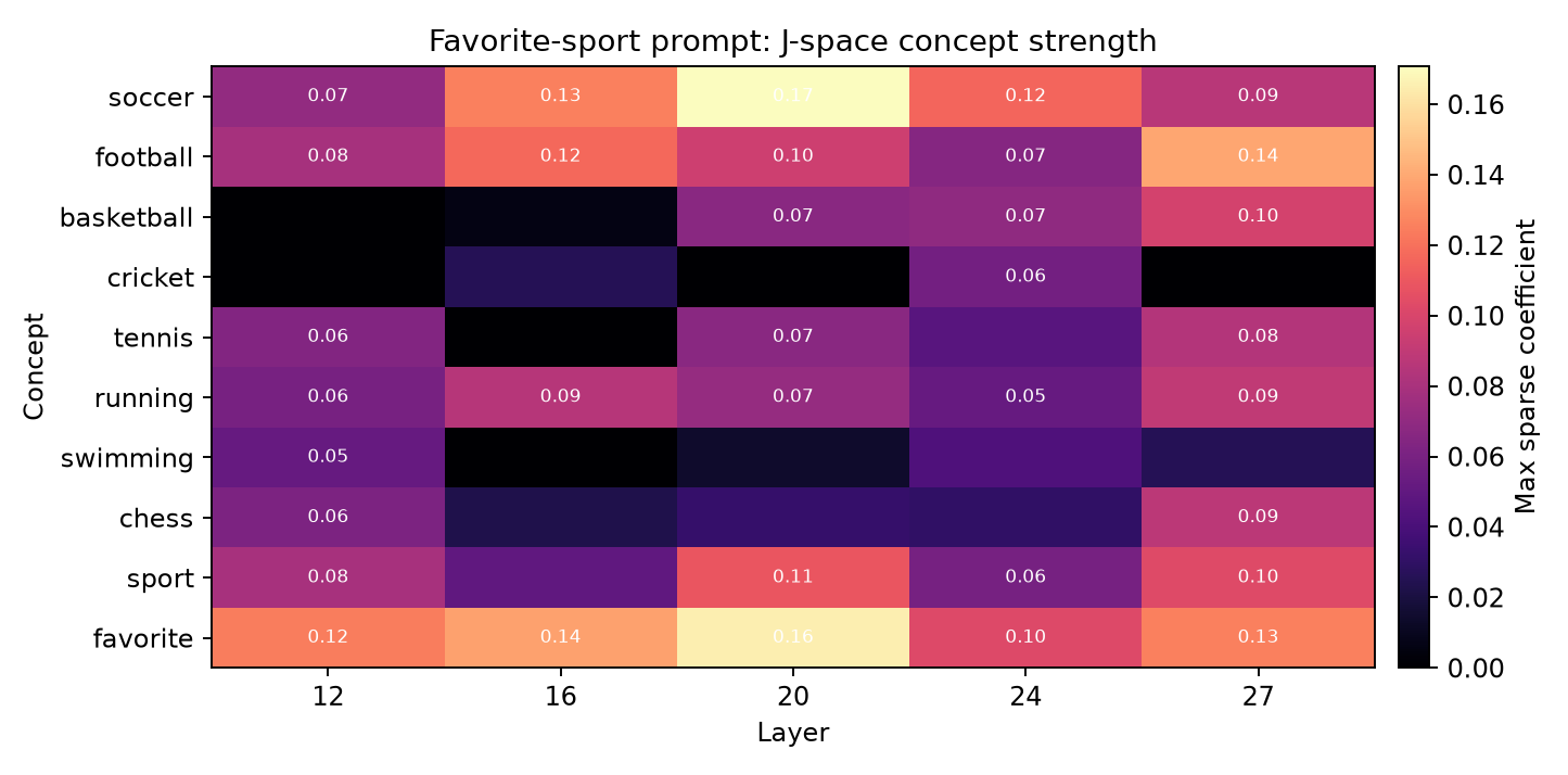 Favorite sport J-space concept heatmap